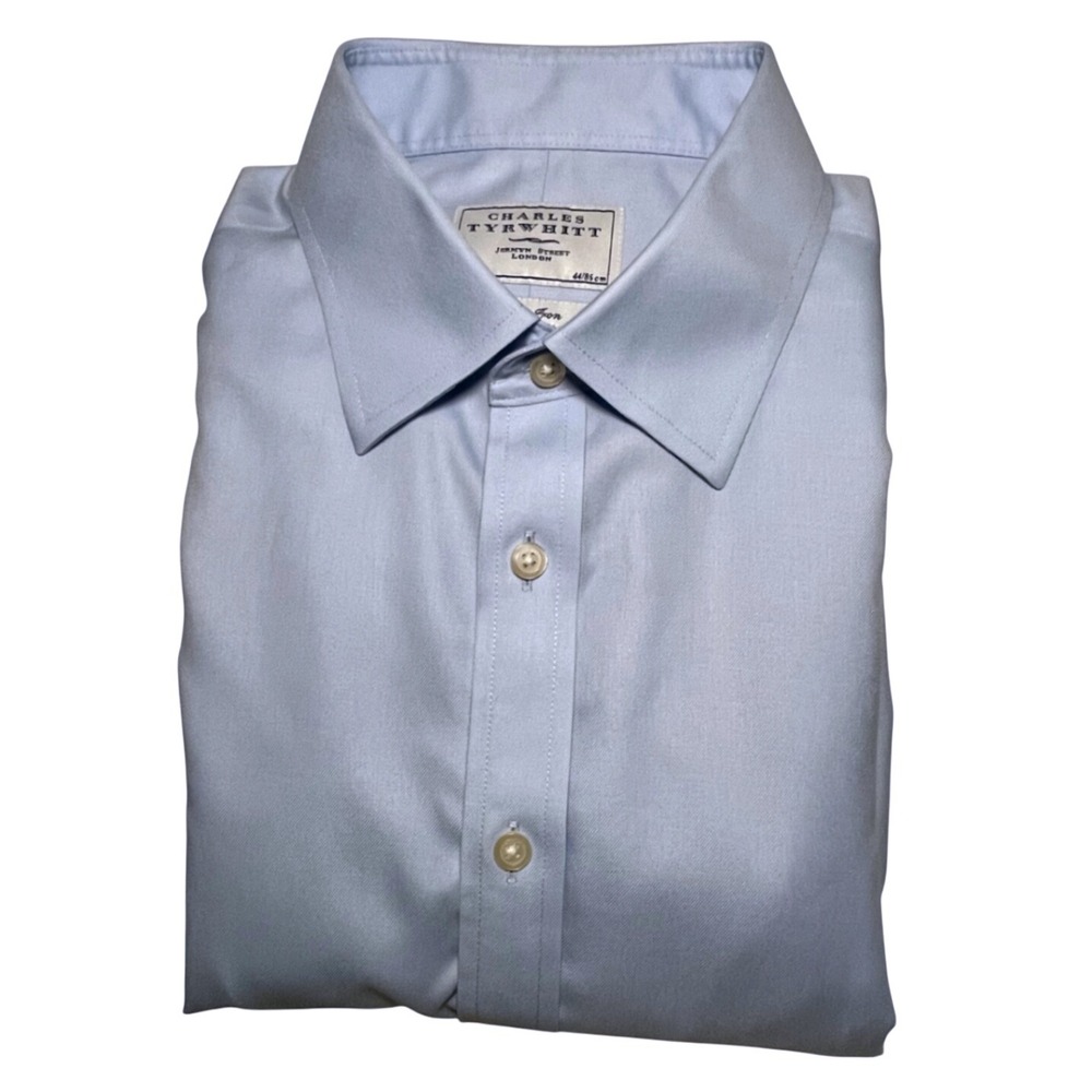 Charles Tyrwhitt Mens Dress Shirt 17.5/34 Non Iron Blue‎ Long Sleeve